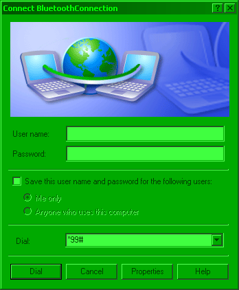Dial-up networking dialog screenshot
