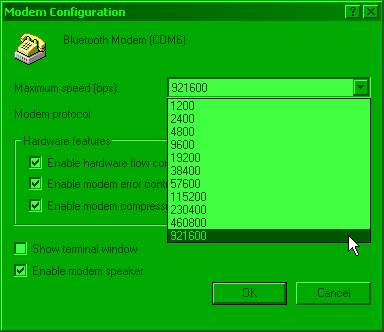 Setting modem's max speed screenshot