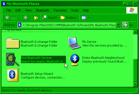 Fina Bluetooth Devices under My Bluetooth Places screenshot