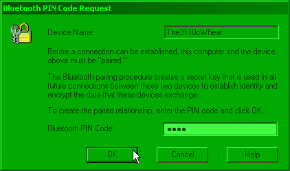 Bluetooth pin code screenshot