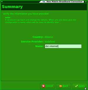 New Mobile Broadband Connection - Name it / Summary
