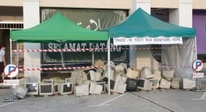 concept computers monitor trade in Pile of old monitors traded in