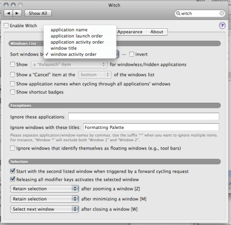 witch pref pane behavior tab
