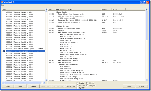 VobEdit screenshot - main screen