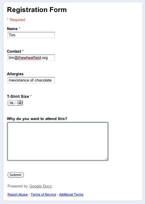 registration form