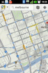 Google Maps on the Optimus One at full zoom - Melbourne CBD
