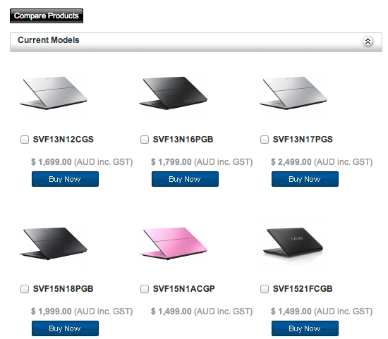 Sony - current models